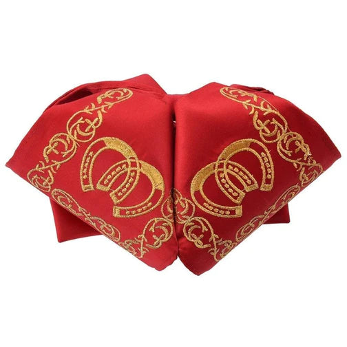 Moño Charro White Diamond Rojo con Herraduras Doradas