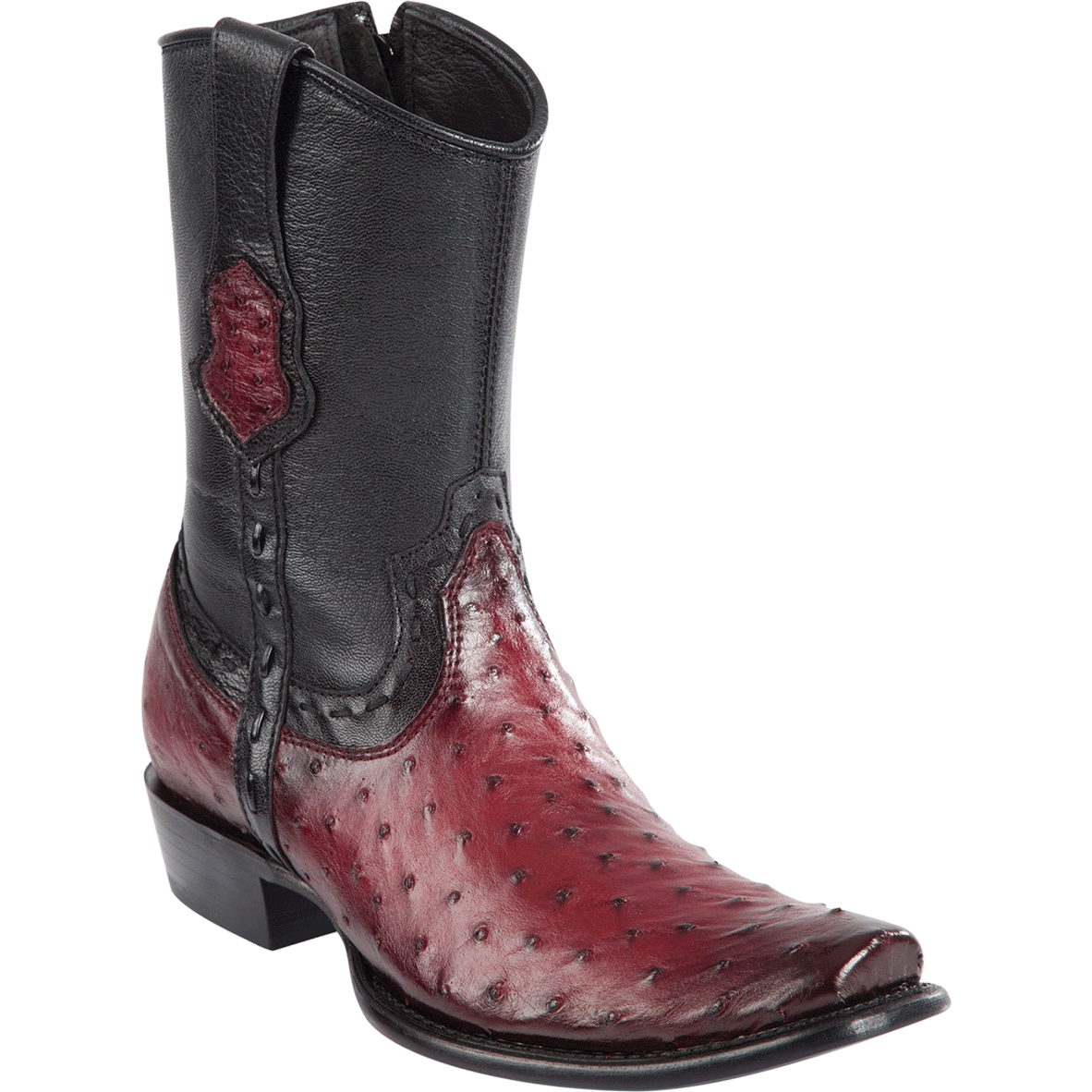 Botas Wild West de Avestruz Horma Dubai con Zíper Color Faded Burgundy – Piel Exótica de Lujo