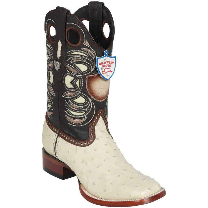 Botas Wild West Original de Avestruz Horma Rodeo Color Blanco – Piel Exótica de Lujo