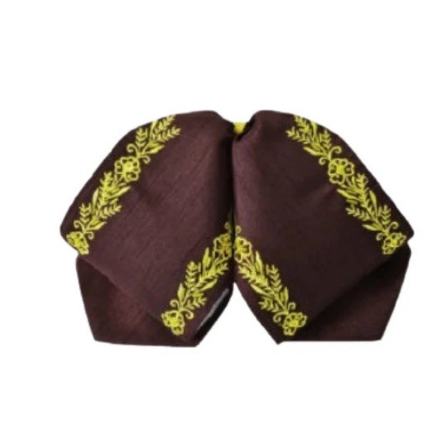 Moño Charro White Diamond color café con bordado dorado