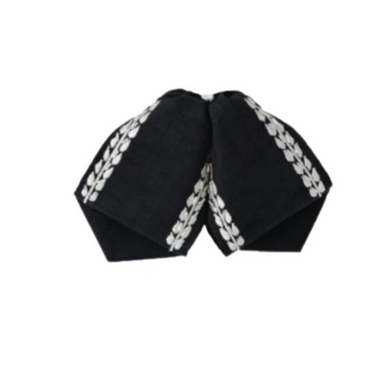 A traditional Mexican charro hat with white diamond embroidery on a black background.
