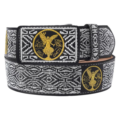 Cinto vaquero bordado ancho 2” negro estilo Centenario. Cinturón charro artesanal western de piel.