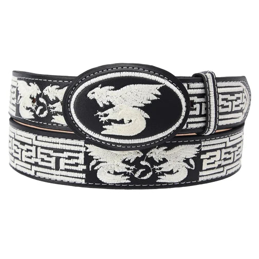 Cinto charro negro con águila en blanco