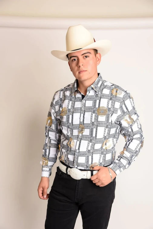 Camisa Vaquera Hombre De Moda Camisa de Moda White Diamond Boots El Charro Famoso