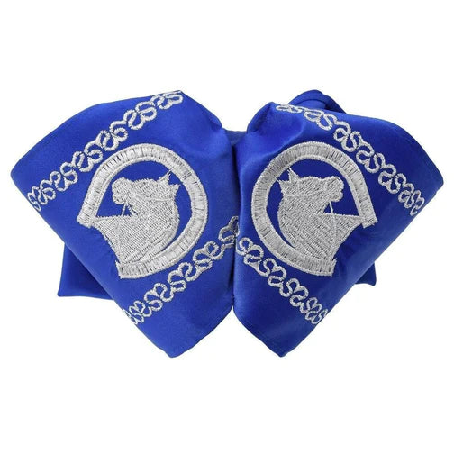 Moños Charros White Diamond Azul Rey con Caballos Plateados