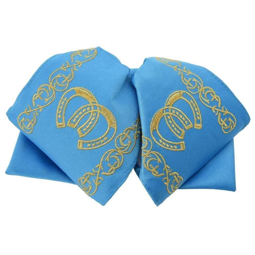 Moños Charros White Diamond color Azul con Herraduras oro
