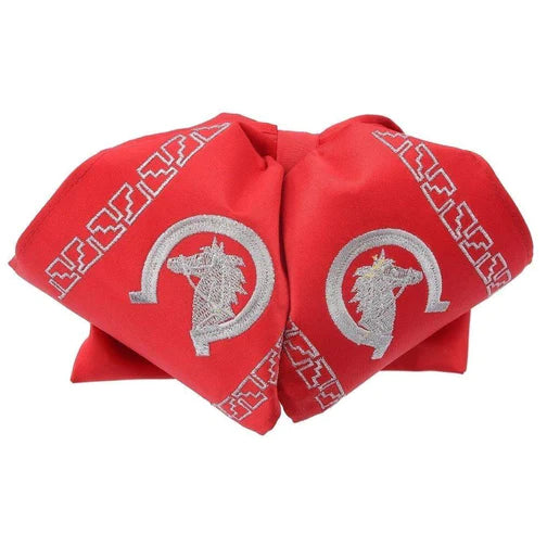 Moño Charro White Diamond Rojo con Caballos Plata