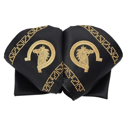Moños Charros White Diamond Negro con Caballos color Oro