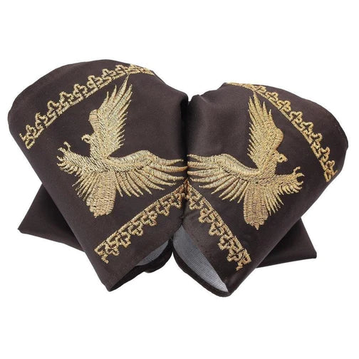 Moño Charro White Diamond café con águila bordada en oro