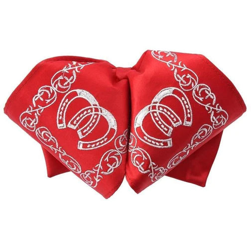 Moño Charro White Diamond rojo con herradura bordada