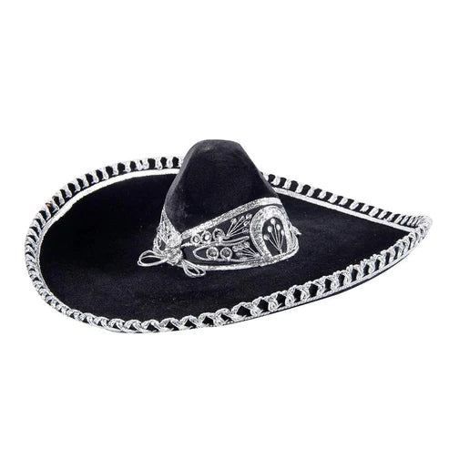 Sombrero charro negro con detalles plateados hecho a mano