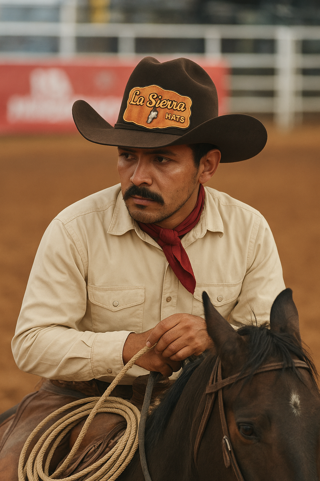 Sombrero La Sierra estilo texana de fieltro cafe con diseño vaquero mexicano