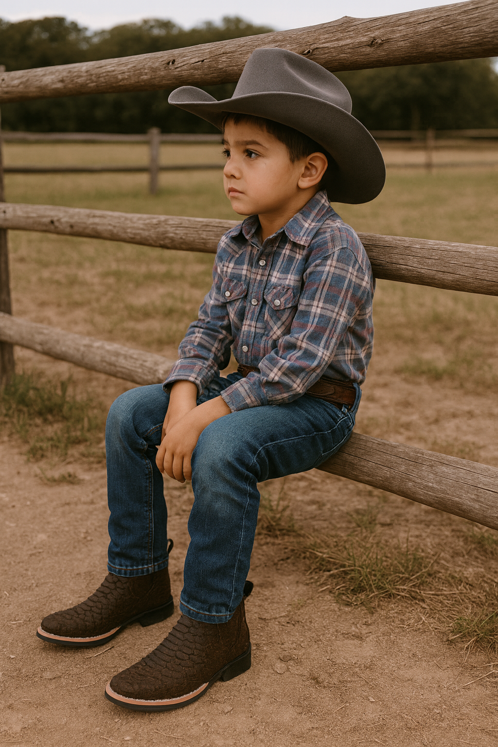 Botines Charros Para Nino de piel, gamuza y piton