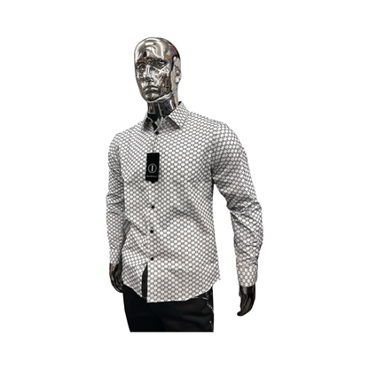 Camisa para Hombre Manga Larga Blanca con Patrón Geométrico Elegante