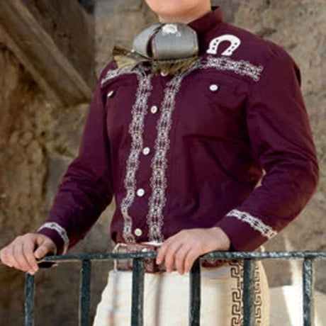 Camisas Charras Para Hombre Vino con Blanco