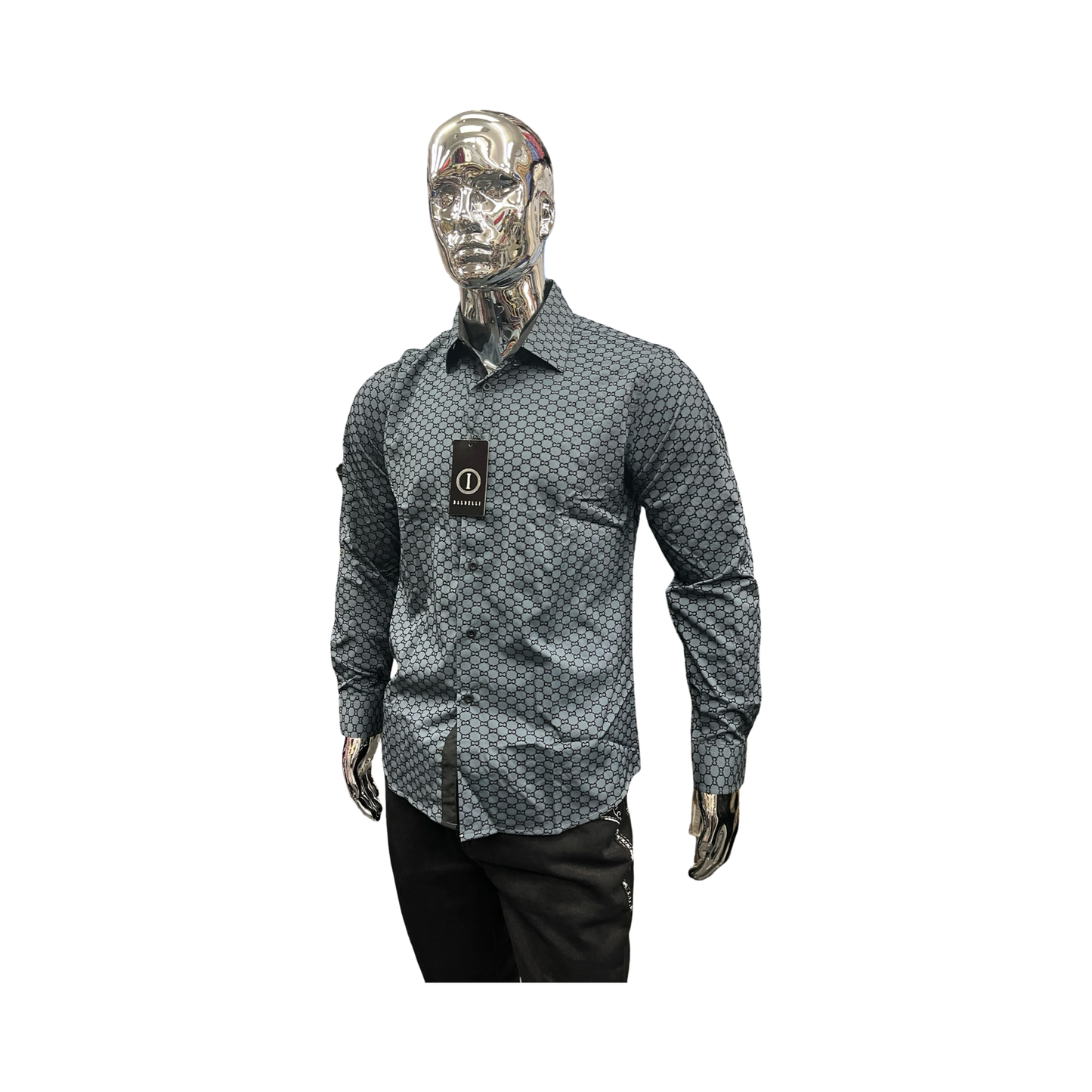 Camisa para Hombre Manga Larga Gris con Patrón Geométrico