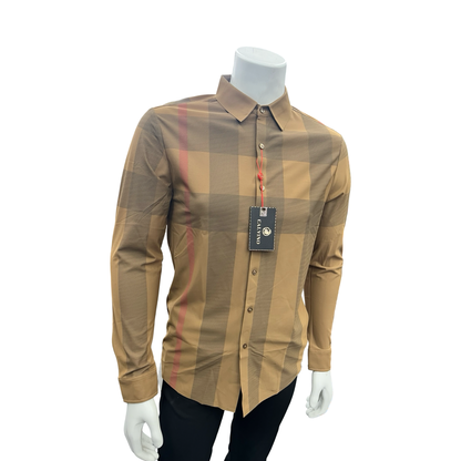 Camisa Vaquera de Cuadros Beige para Hombre | Estilo Casual Claro