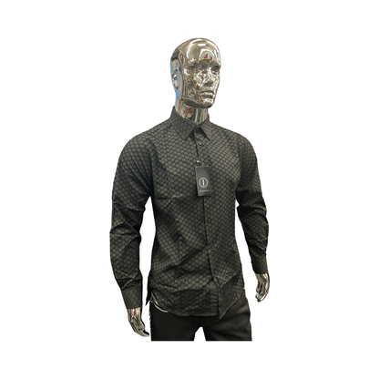 Camisa para Hombre Manga Larga Negra con Patrón Geométrico Moderno