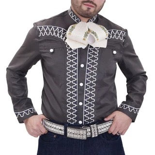 Camisa Charra para Hombre Color Gris Claro – Camisa Tradicional Mexicana