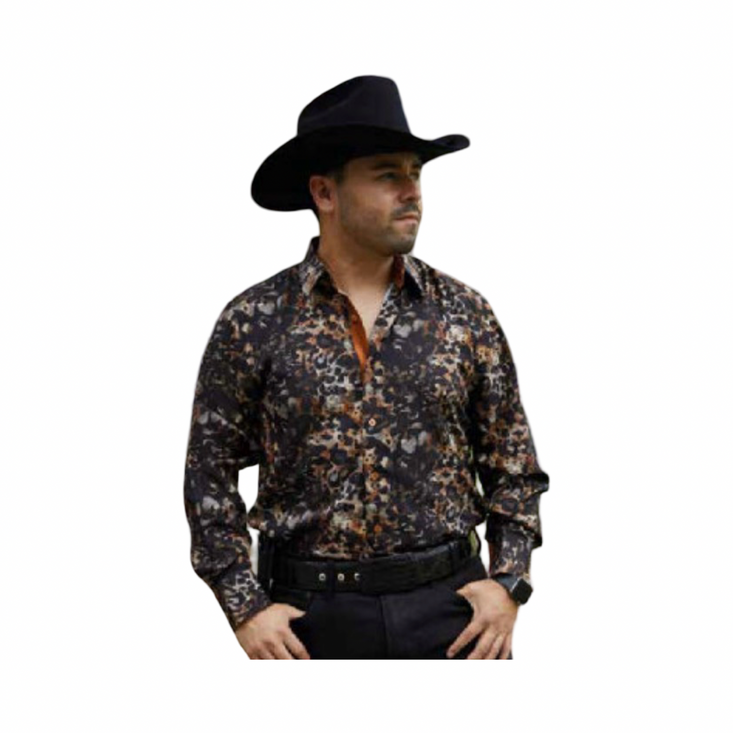 Camisa Fashion Negra con Estampado Leopardo para Hombre