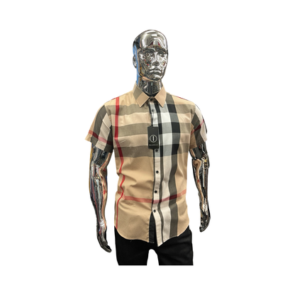 Camisa de Cuadros Beige Casual para Hombre