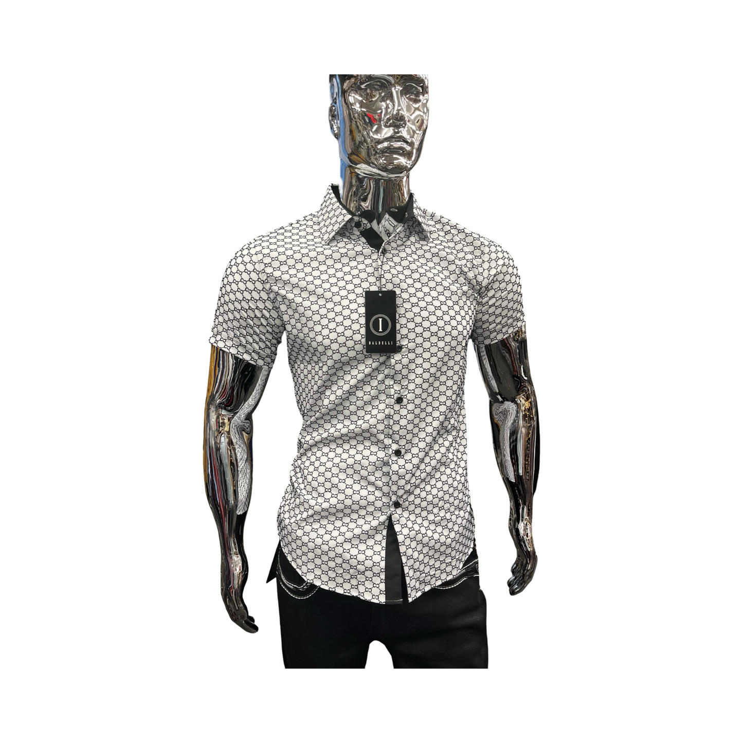 Camisa para Hombre Manga Corta con Patrón Geométrico Blanco
