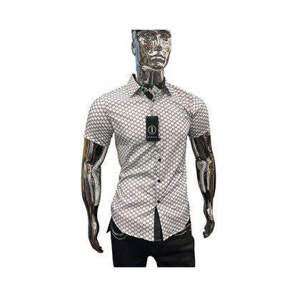 Camisa para Hombre Manga Corta con Patrón Geométrico Blanco