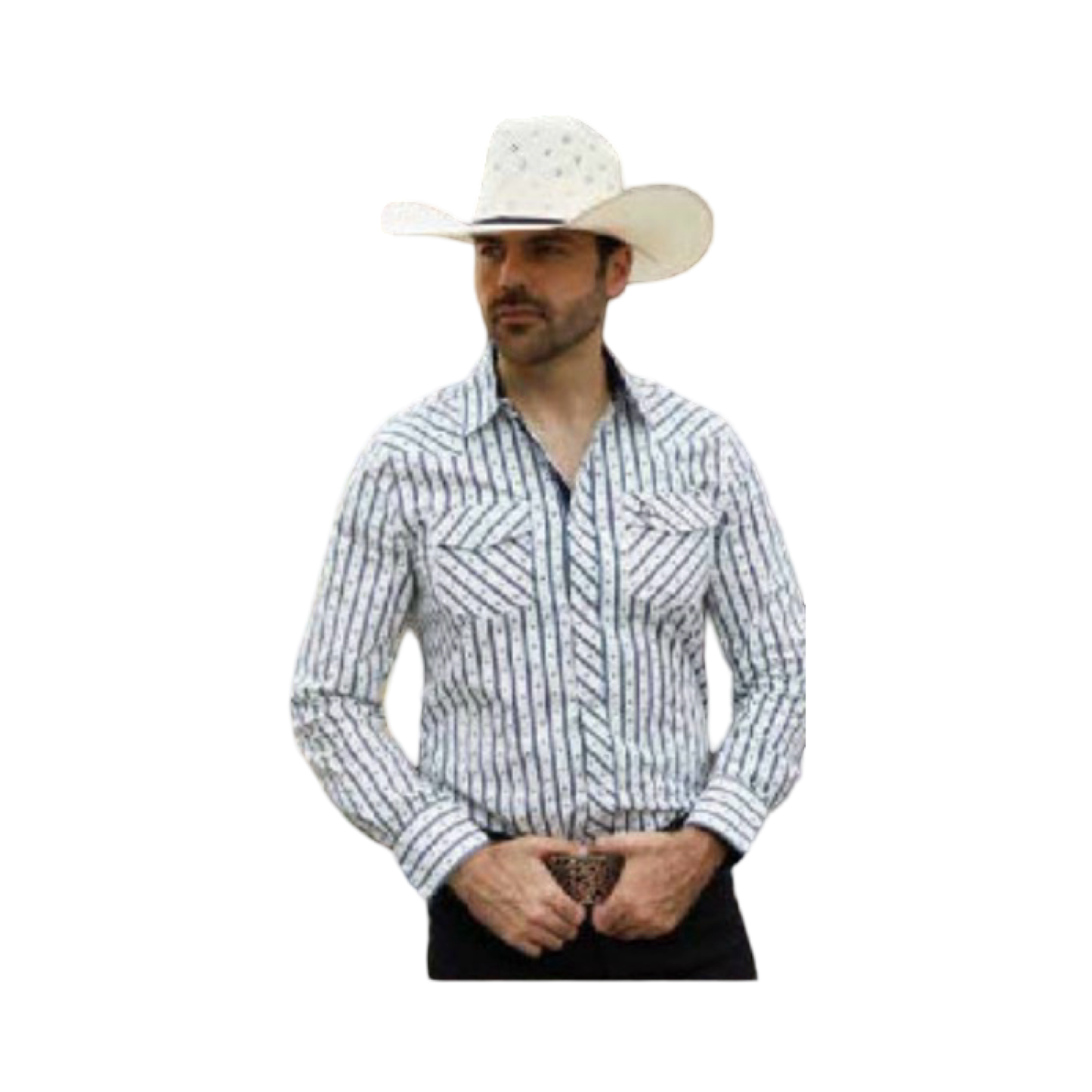 Camisa Vaquera Blanca con Detalles Azules Estilo Western – White Diamonds Boots