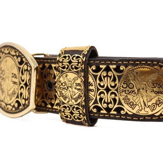 Cinto de Cuero Original El Centenario Oro con Hebilla de Metal
