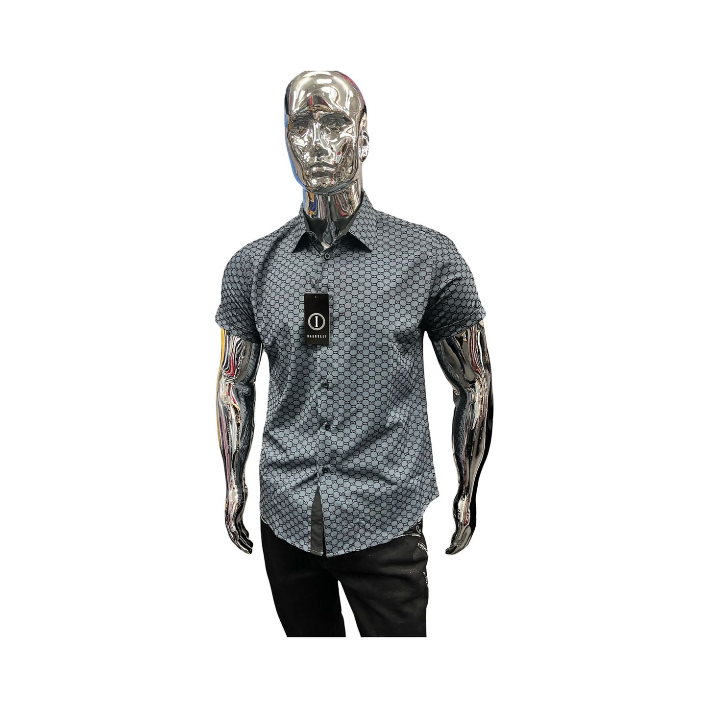 Camisa para Hombre Manga Corta con Patrón Geométrico Gris