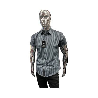 Camisa para Hombre Manga Corta con Patrón Geométrico Gris