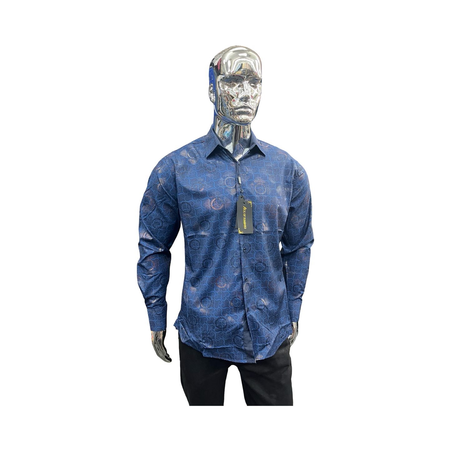 Camisa Azul con Oro diseño moderna para Hombre - Liquidación