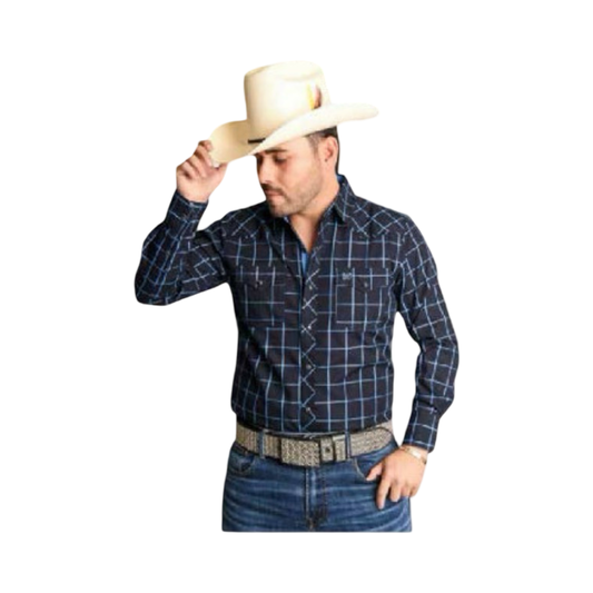 Camisa Vaquera Azul Bitono Estilo Western – White Diamonds Boots