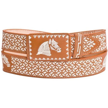 Cinto Charro Miel y Blanco con Caballo