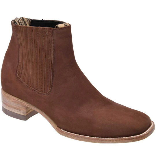 Botines Charros Cuadrado Cafe Gamuza para Hombre – Bota Ankle de Gamuza