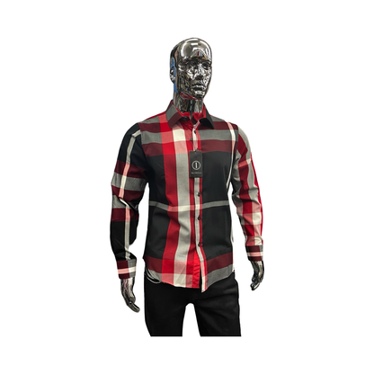 Camisa Casual de Cuadros Negro con Rojo para Hombre