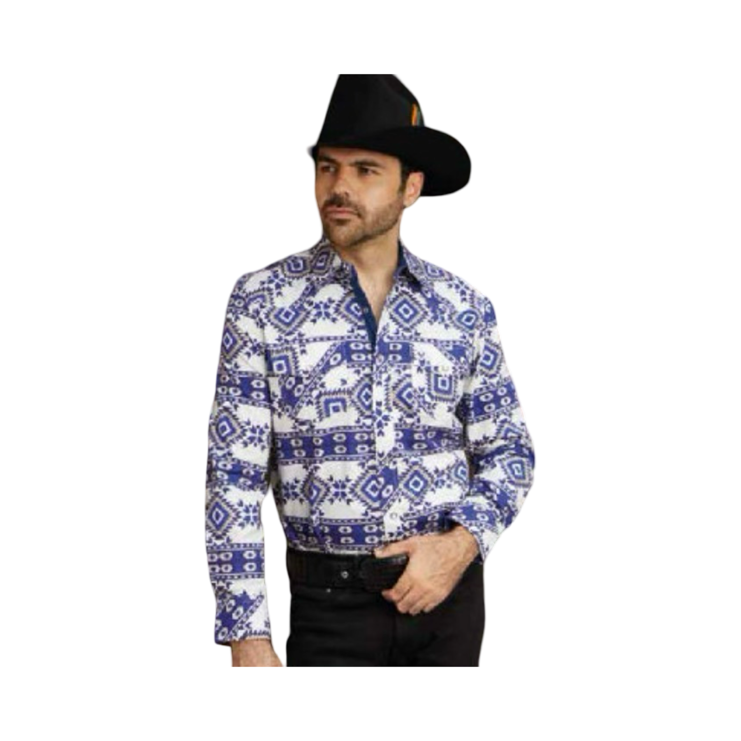 Camisa Vaquera Azul Rey con Detalles Blancos Western – White Diamonds Boots