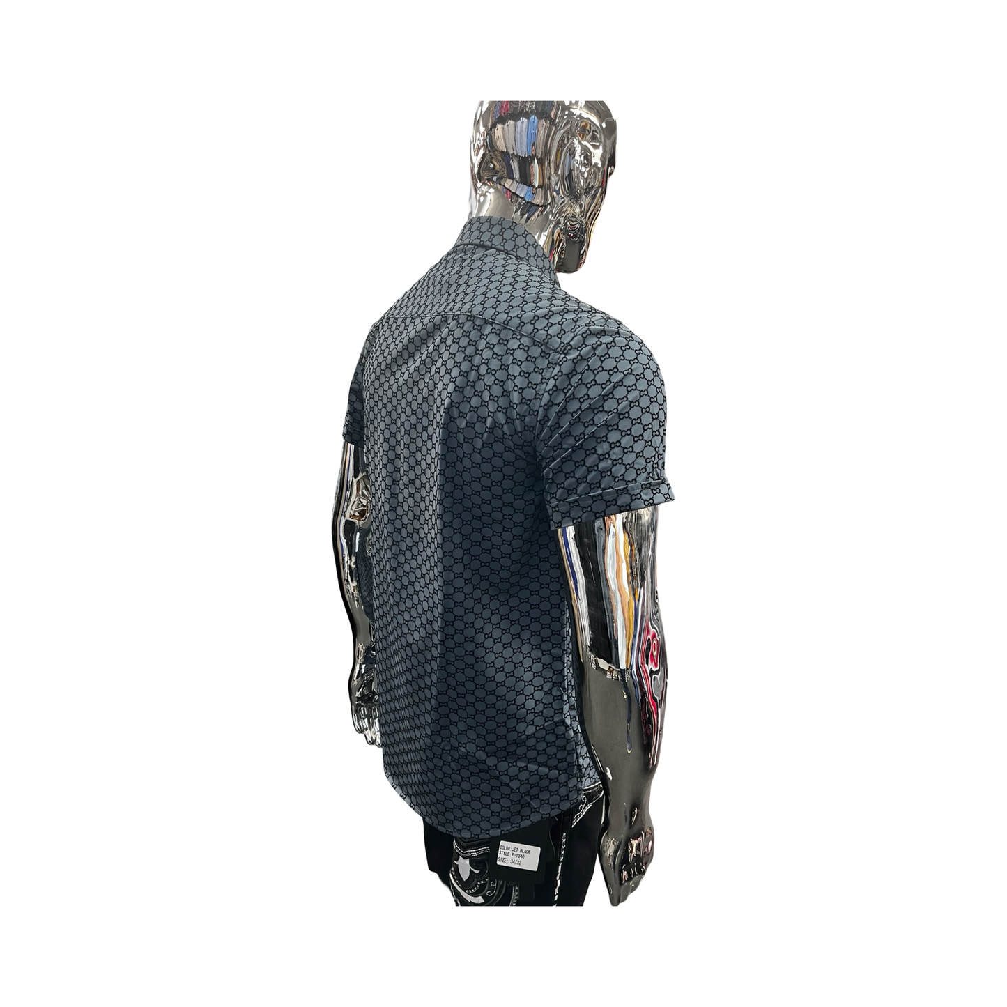 Camisa de Manga Corta con Patrón Geométrico Moderno – Negro