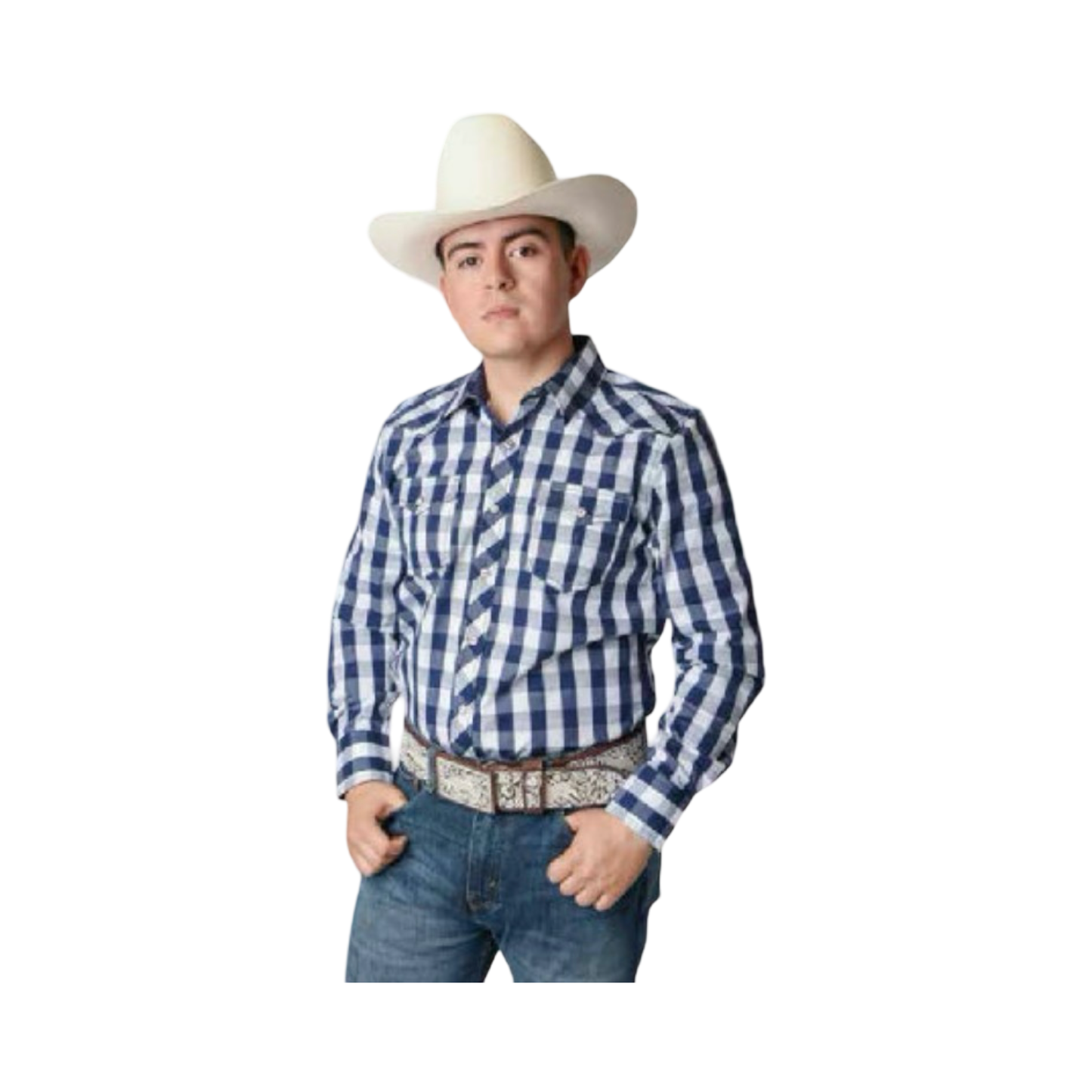Camisa Vaquera Blanca con Detalles Azul Western – White Diamonds Boots