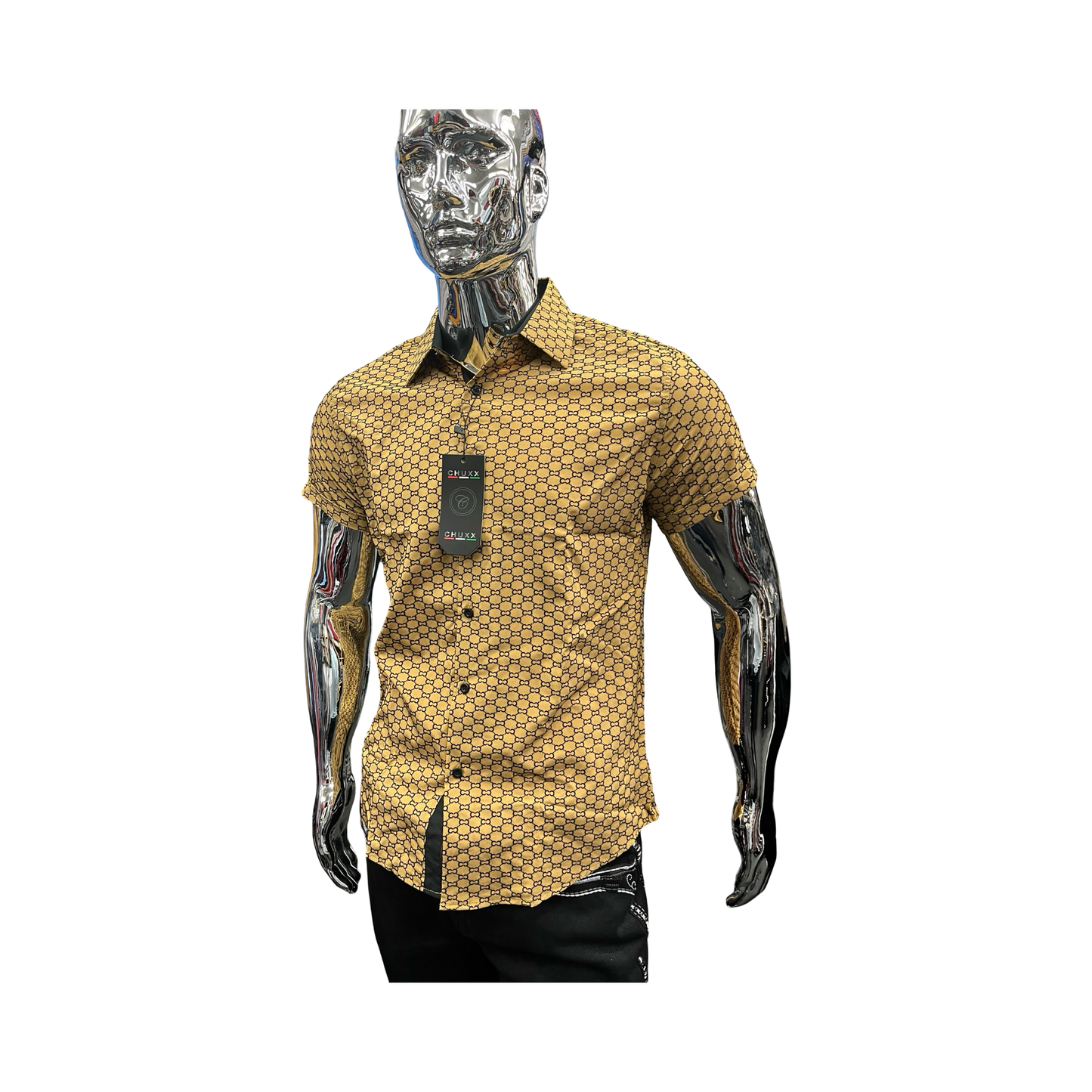 Camisa para Hombre Manga Corta con Patrón Geométrico Color Oro
