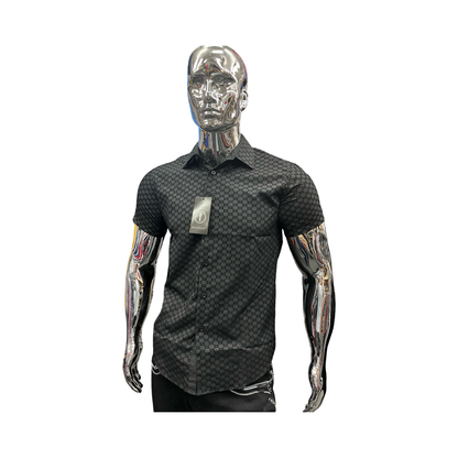 Camisa de Manga Corta con Patrón Geométrico Moderno – Negro