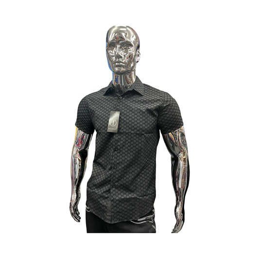 Camisa de Manga Corta con Patrón Geométrico Moderno – Negro