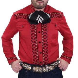 Camisa Charra para Hombre Rojo con Negro Tradicional
