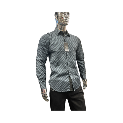 Camisa para Hombre Manga Larga Gris con Patrón Geométrico
