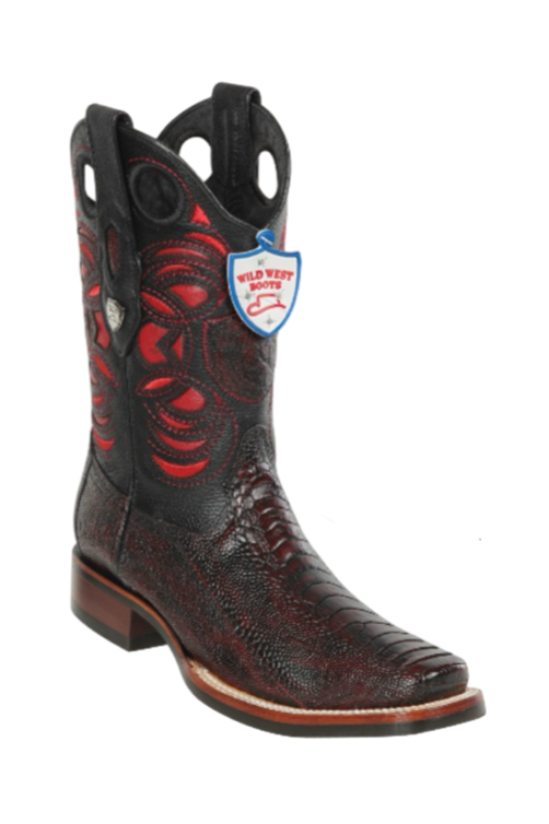 Wild West Botas de Pata de Avestruz Horma Square Toe Black Cherry