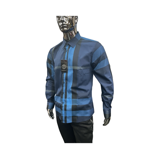 Camisa Casual de Cuadros Azul Bitono para Hombre