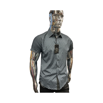 Camisa para Hombre Manga Corta con Patrón Geométrico Gris