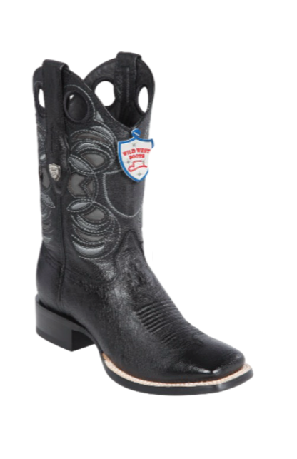 Wild West Botas de Panza de Avestruz Horma Square Toe Black