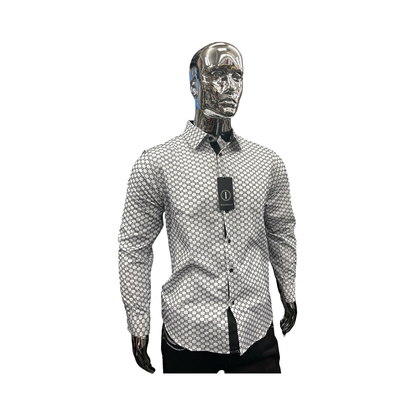 Camisa para Hombre Manga Larga Blanca con Patrón Geométrico Elegante