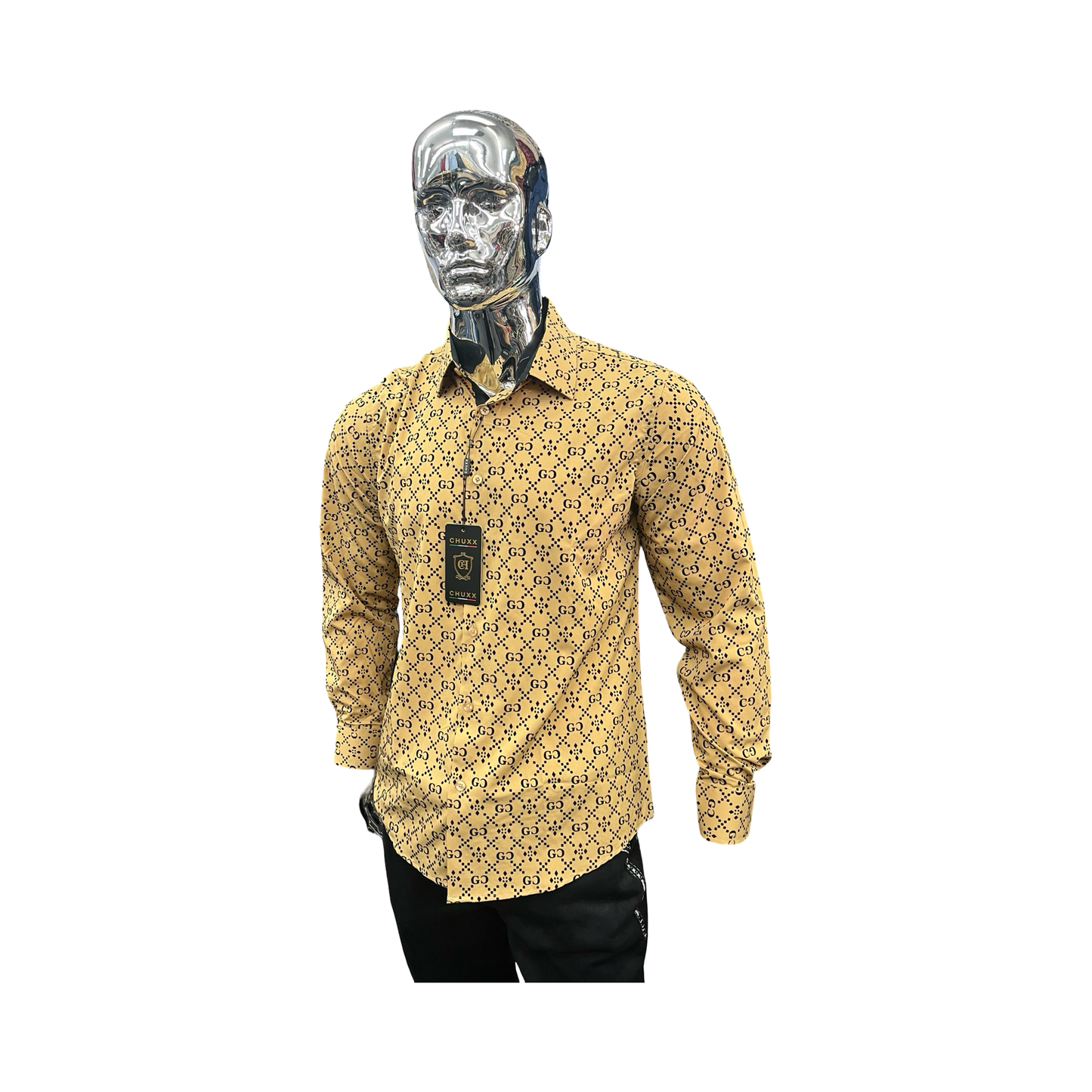 Camisa Oro  con diseño negro Casual para Hombre - Liquidación